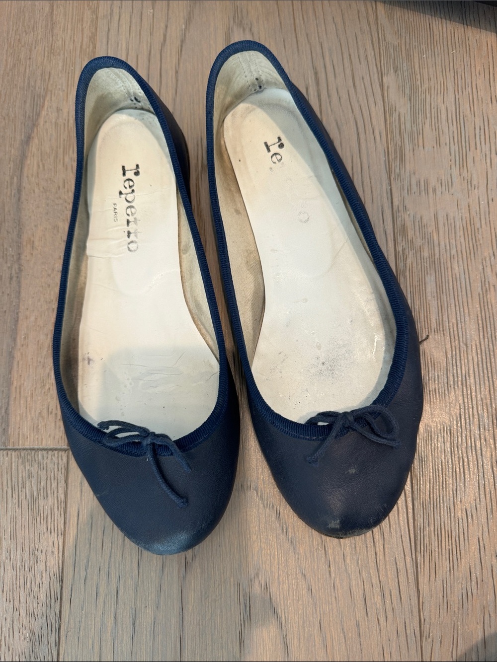 Repetto Navy Leather Ballet Flats with Bow